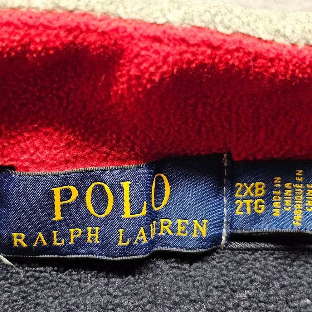 Polo Ralph Lauren Fleece Sweatshirt Mens 2XB Navy USA Flag Patch Quarter Zip